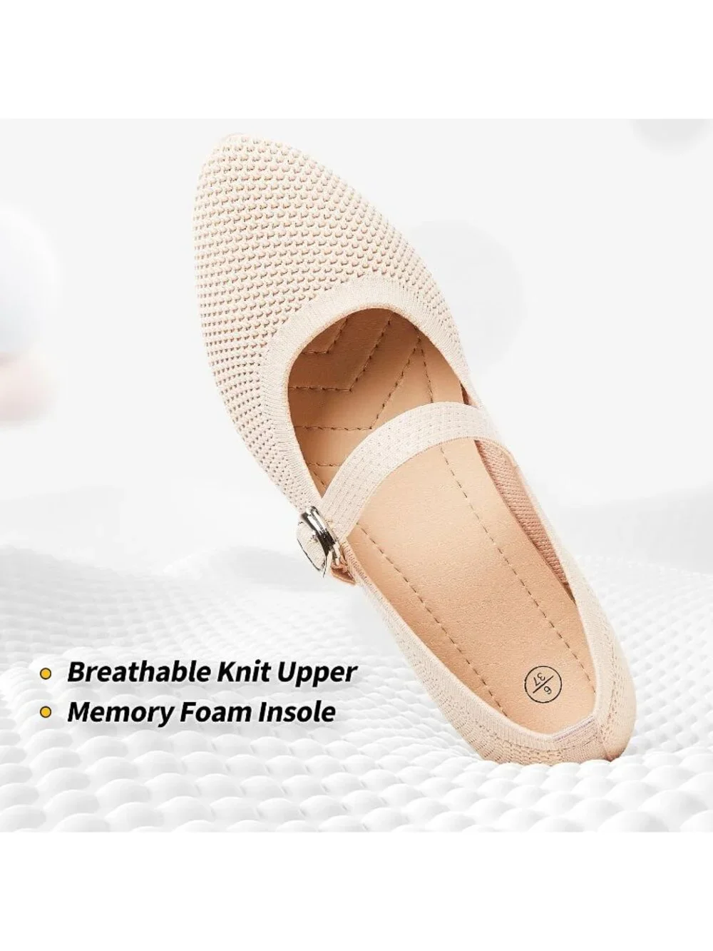 Women's Nude Knit Mesh Ballet Flat Foldable With Buckle Strap Comfortable Shoes